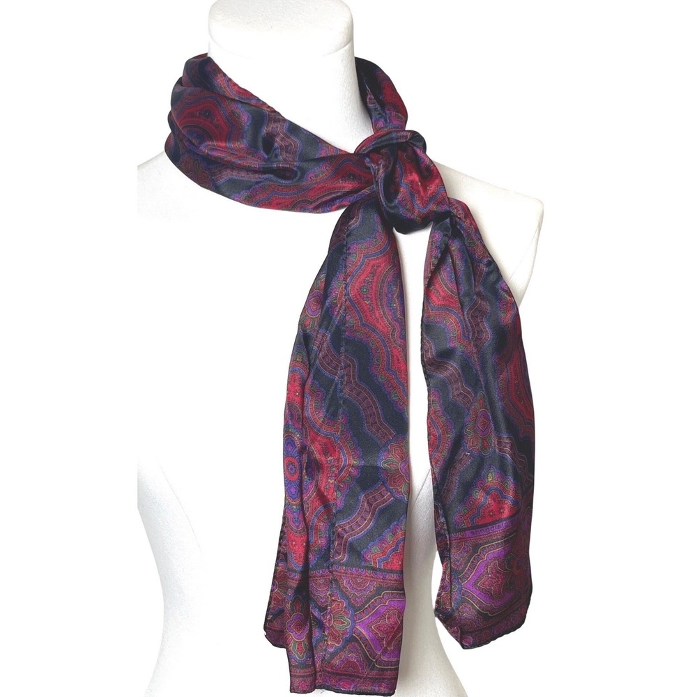 Liz Claiborne Paisley Scarf Red Purple Oblong Silk Feel Boho Medallion OS